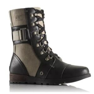 Sorel Major Carly Casual Lace Up Boots Black Gray Leather Canvas Size 7